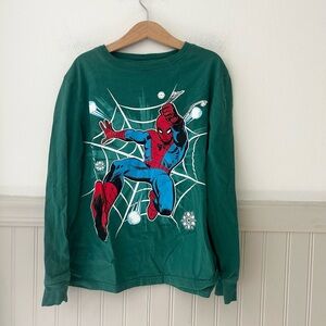 Boys 10/12 Marvel Green Spider-Man Snow Long Sleeve Tee